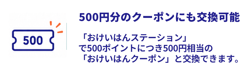 「おけいはんステーション」で500ポイントにつき500円相当の「おけいはんクーポン」と交換できます。